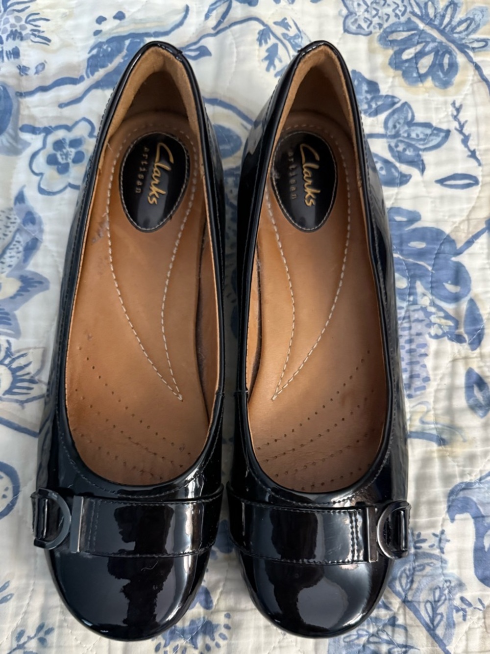 Clarks Navy Patent Leather Ballet Flats